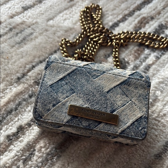 Kurt Geiger Blue and Gold Mini Quilted Bag - Picture 7 of 7